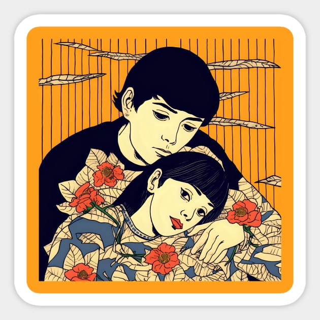 Brunet couple in comic book style Sticker by KOTYA